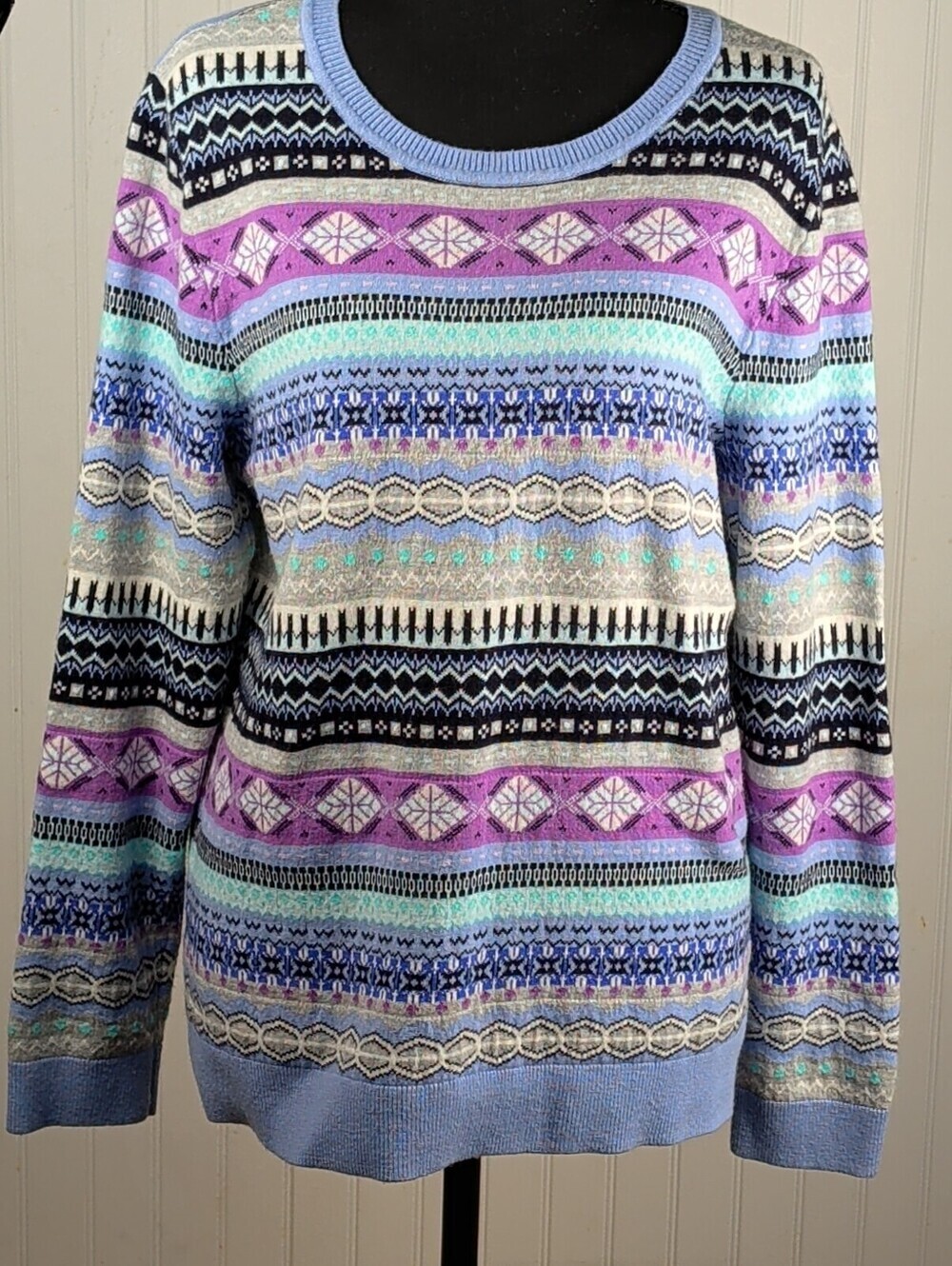Talbots Fair Isle Pattern Sweater Blue Purple Large